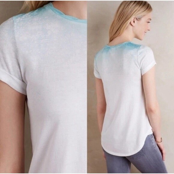 ANTHRO Akemi + Kin Tshirt Opening Day Tee Blue Floral Ombre Modal Womens Size M - Picture 1 of 11